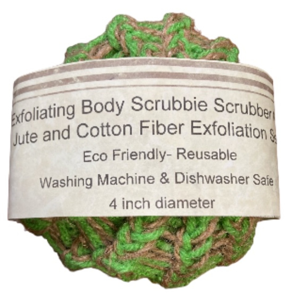 Exfoliating Body Scrubbie Scrubber Rounds Natural Jute Cotton Neon Green Yarn